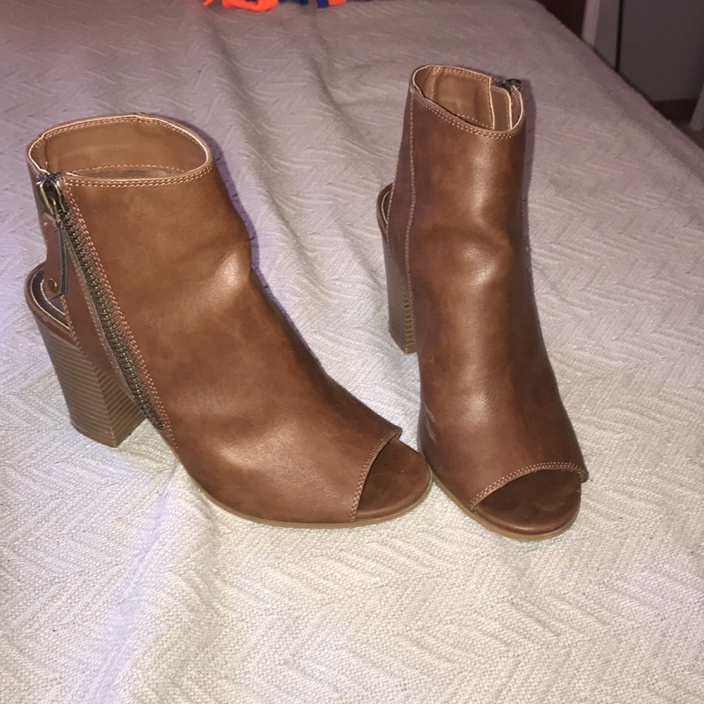 Faux leather open toe booties